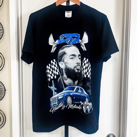 NWOT Nipsey Hussle Hustle & Motivate Hip Hop Tshirt - Black Blue, Size L - Picture 7 of 7